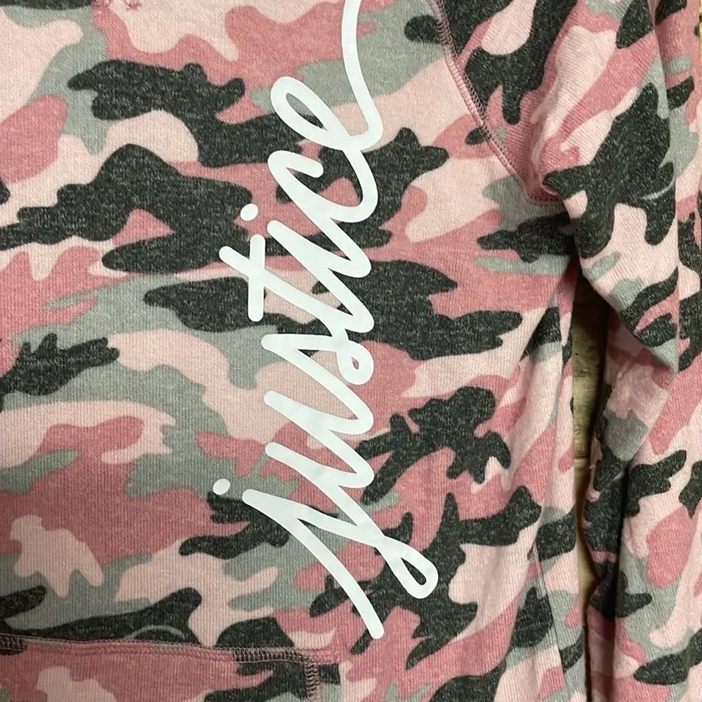 Justice size 10 pink and gray camo hoodie with front pocket